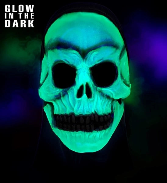 Halloween Skull Mask with Hood—Glow-in-the-Dark