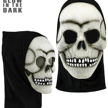 SKULL MASK WITH HOOD - GLOW-IN-THE-DARK LATEX