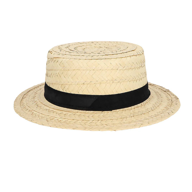 Beige Straw Hat with Black Ribbon