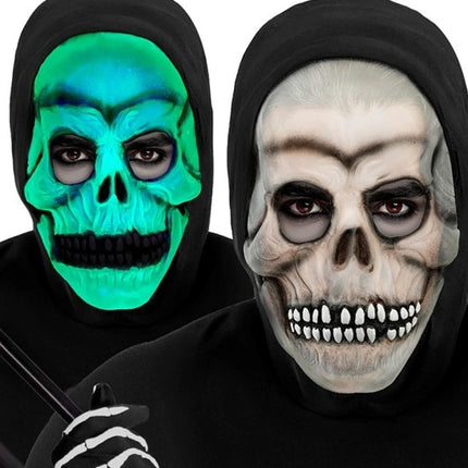 SKULL MASK WITH HOOD - GLOW-IN-THE-DARK LATEX