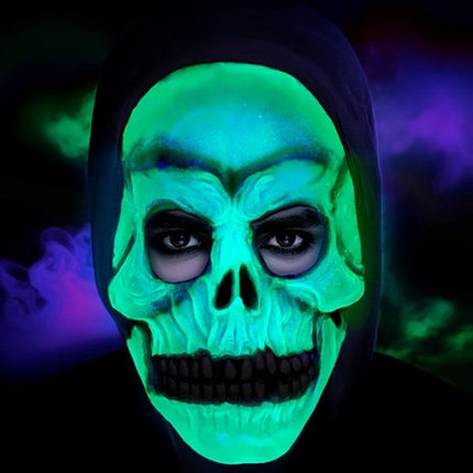 SKULL MASK WITH HOOD - GLOW-IN-THE-DARK LATEX