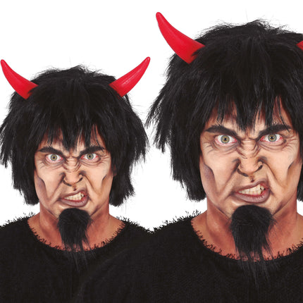 Devil Wig, Black, Hoorns
