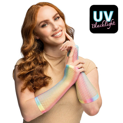 Pair of Elbow Mesh Rainbow Gloves