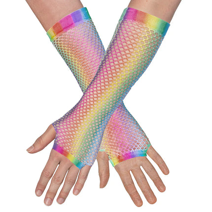 Pair of Elbow Mesh Rainbow Gloves