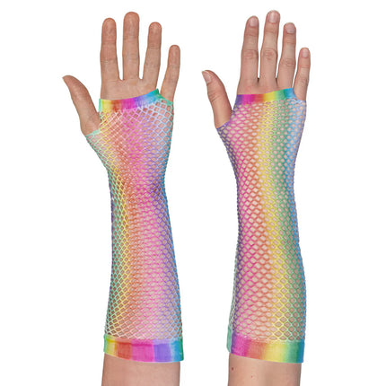 Pair of Elbow Mesh Rainbow Gloves