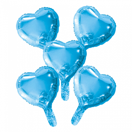 5 Folieballonnen hart met papieren rietje 9" baby blauw van WeFiesta koop je bij Partywinkel