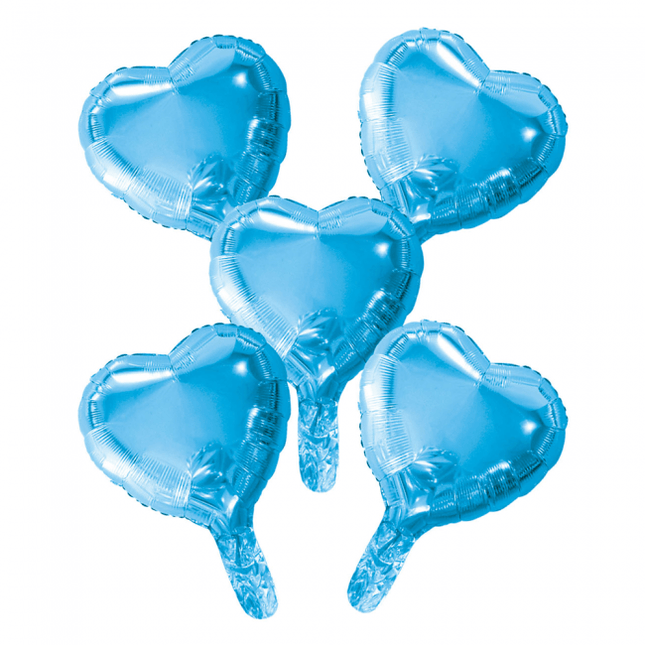 5 Folieballonnen hart met papieren rietje 9" baby blauw van WeFiesta koop je bij Partywinkel