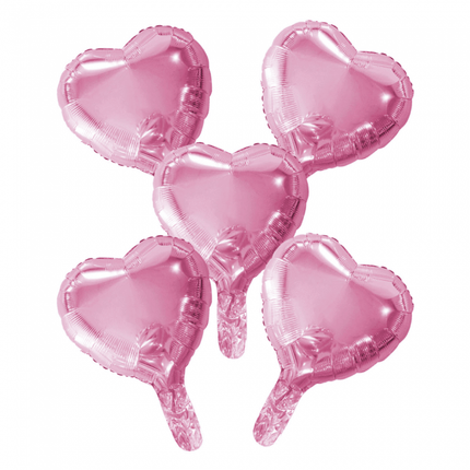 5 Folieballonnen hart met papieren rietje 9" baby roze van WeFiesta koop je bij Partywinkel