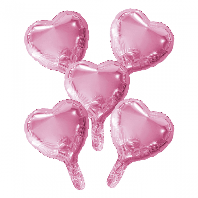 5 Folieballonnen hart met papieren rietje 9" baby roze van WeFiesta koop je bij Partywinkel