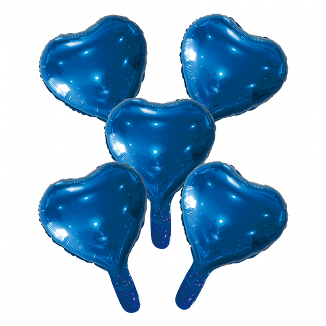 5 Folieballonnen hart met papieren rietje 9" blauw van WeFiesta koop je bij Partywinkel