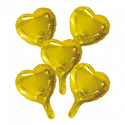 5 Folieballonnen hart met papieren rietje 9" goud van WeFiesta koop je bij Partywinkel