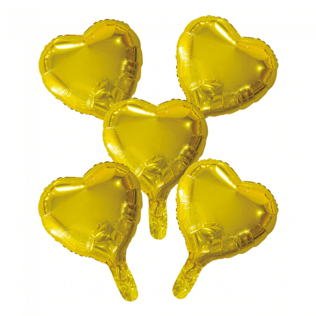 5 Folieballonnen hart met papieren rietje 9" goud van WeFiesta koop je bij Partywinkel