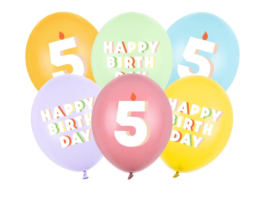 5 Jaar Ballonnen 30cm 6st van Partydeco koop je bij Partywinkel