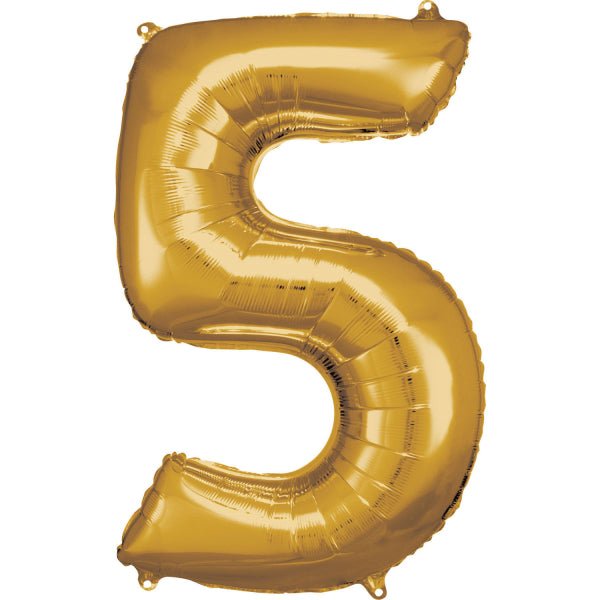 5 Jaar Cijfer Ballon Goud Glanzend Leeg 92cm van Riethmueller koop je bij Partywinkel
