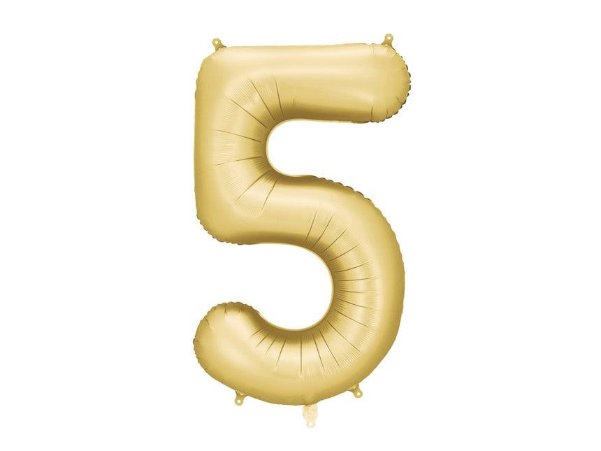 5 Jaar Cijfer Ballon Goud Satijn Folie Leeg 86cm van Partydeco koop je bij Partywinkel