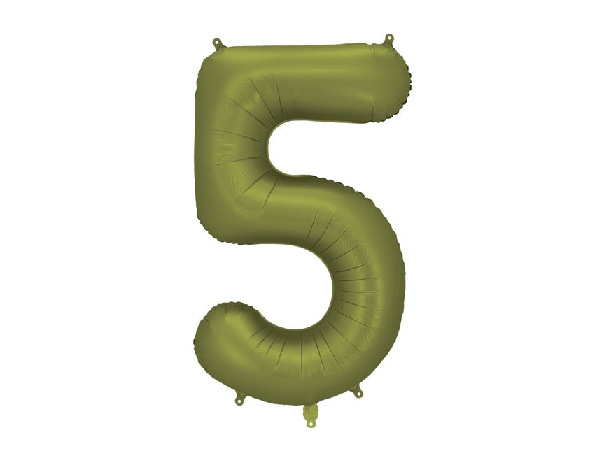 5 Jaar Cijfer Ballon Olijfgroen Leeg 86cm van Partydeco koop je bij Partywinkel