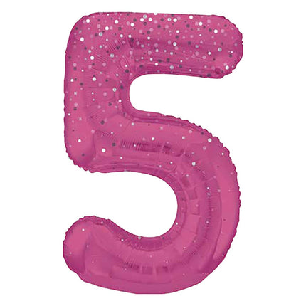 5 Jaar Cijfer Ballon Roze Stippen 86cm van Unique koop je bij Partywinkel