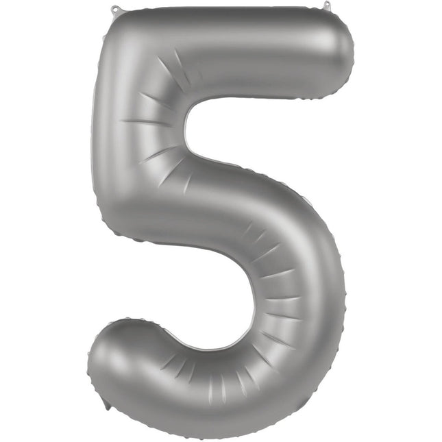 5 Jaar Cijfer Ballon Zilver 86cm van Folat koop je bij Partywinkel