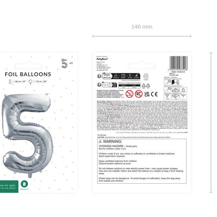 5 Jaar Cijfer Ballon Zilver Leeg 72cm van Partydeco koop je bij Partywinkel
