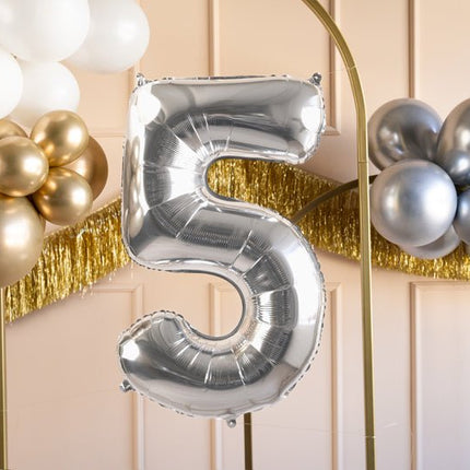 5 Jaar Cijfer Ballon Zilver Leeg 72cm van Partydeco koop je bij Partywinkel