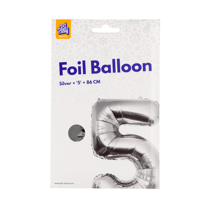 5 Jaar Cijfer Ballon Zilver Leeg 86cm van Paper Dreams koop je bij Partywinkel