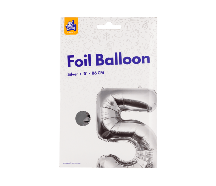5 Jaar Cijfer Ballon Zilver Leeg 86cm van Paper Dreams koop je bij Partywinkel