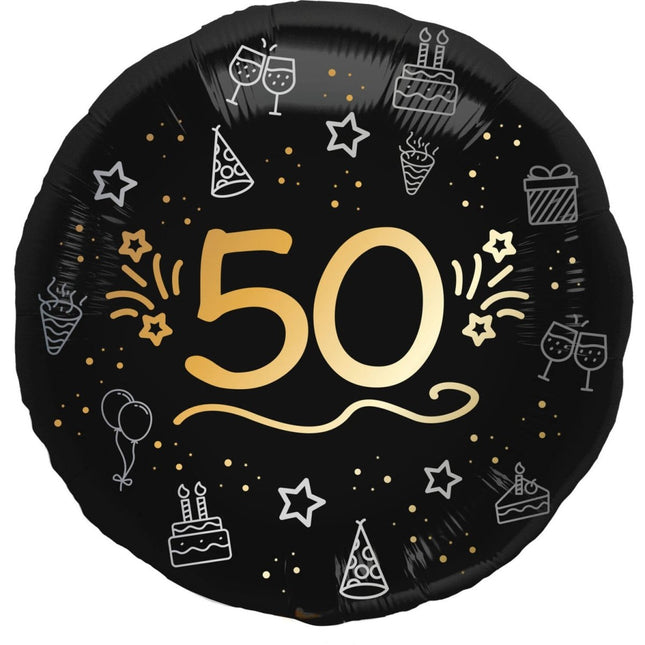 50 Jaar Helium Ballon Zwart Goud Leeg 45cm van Folat koop je bij Partywinkel