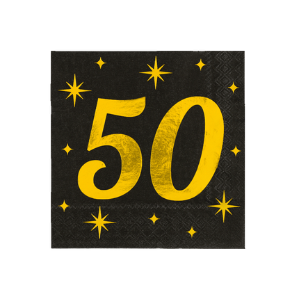 50 Jaar Servetten Zwart Goud 19cm 16st van Paper Dreams koop je bij Partywinkel
