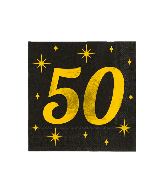 50 Jaar Servetten Zwart Goud 19cm 16st van Paper Dreams koop je bij Partywinkel