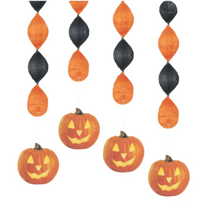 4 PUMPKIN GLOW 18" HANGING DECORATION