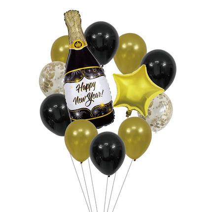 "Happy New Year" Balloon Set (2 foil balloons, 10 latex balloons, a straw, and 10 meters of ribbon)