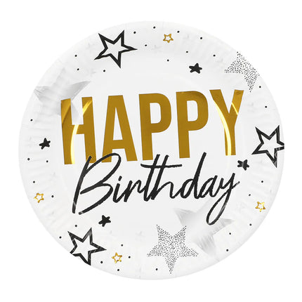 Set of 8 "Happy Birthday" paper plates (Ø 23 cm)