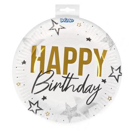 Set of 8 "Happy Birthday" paper plates (Ø 23 cm)
