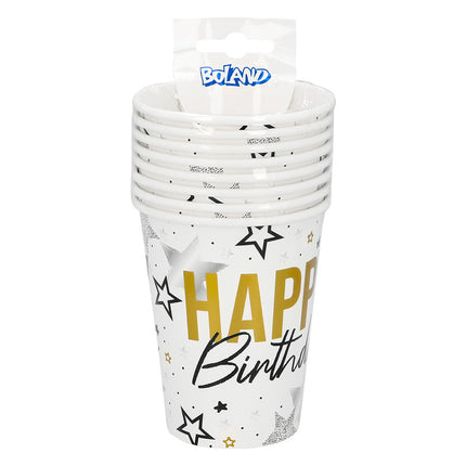 Set of 8 "Happy Birthday" paper cups (25 cl)
