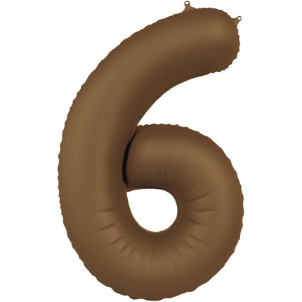 6 Jaar Cijfer Ballon Bruin Mat 86cm van Folat koop je bij Partywinkel