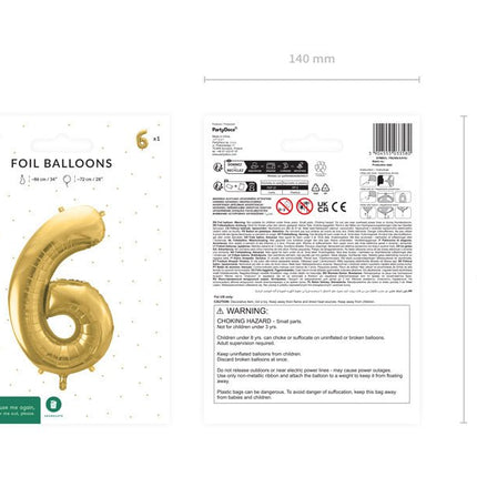 6 Jaar Cijfer Ballon Goud Leeg 72cm van Partydeco koop je bij Partywinkel