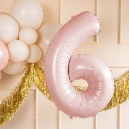 6 Jaar Cijfer Ballon Lichtroze Leeg 72cm van Partydeco koop je bij Partywinkel