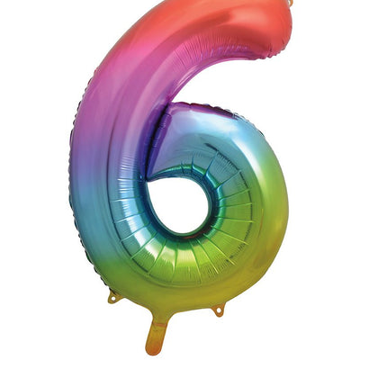 6 Jaar Cijfer Ballon Regenboog Leeg 86cm van Unique koop je bij Partywinkel