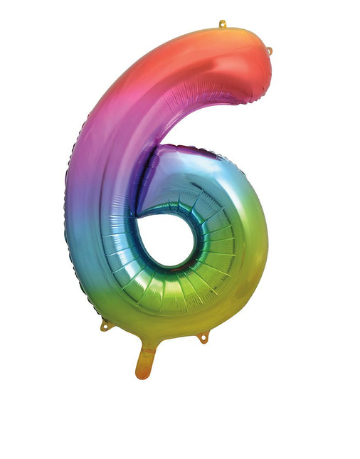 6 Jaar Cijfer Ballon Regenboog Leeg 86cm van Unique koop je bij Partywinkel