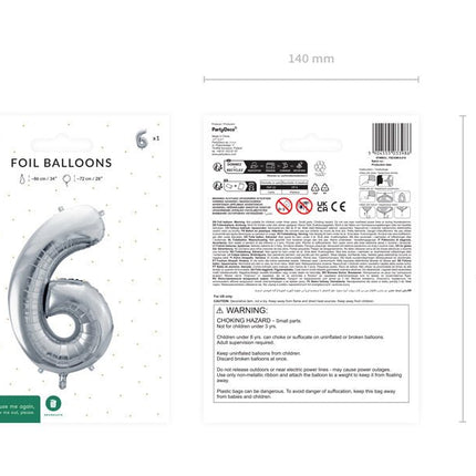 6 Jaar Cijfer Ballon Zilver Leeg 72cm van Partydeco koop je bij Partywinkel