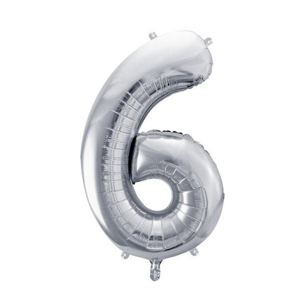6 Jaar Cijfer Ballon Zilver Leeg 72cm van Partydeco koop je bij Partywinkel