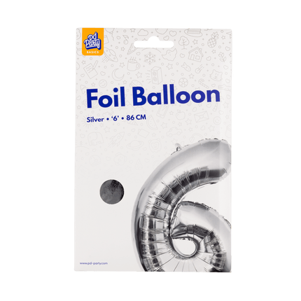 6 Jaar Cijfer Ballon Zilver Leeg 86cm van Paper Dreams koop je bij Partywinkel
