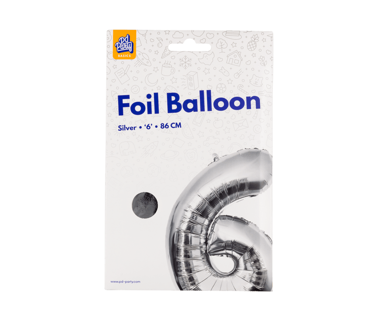 6 Jaar Cijfer Ballon Zilver Leeg 86cm van Paper Dreams koop je bij Partywinkel