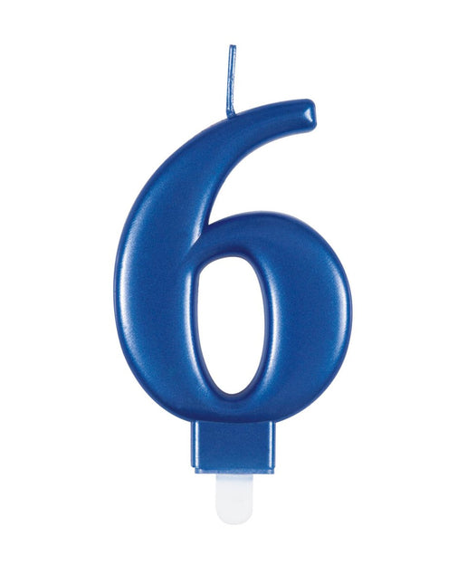 6 Jaar Kaars Blauw 12cm van Unique koop je bij Partywinkel