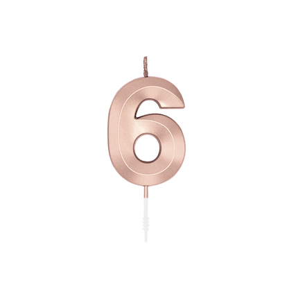 6 Jaar Kaars Rose Goud Metallic 6cm van WeFiesta koop je bij Partywinkel