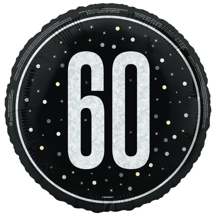 60 Jaar Helium Ballon Zwart Wit Leeg 45cm van Unique koop je bij Partywinkel