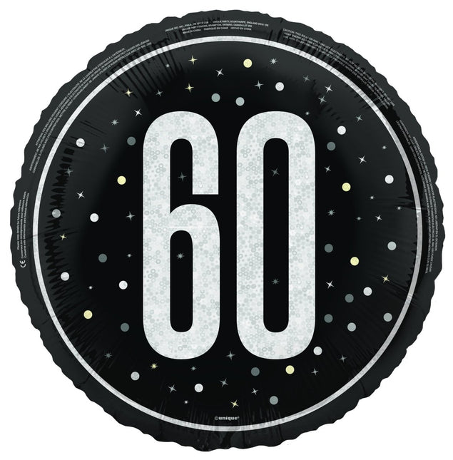 60 Jaar Helium Ballon Zwart Wit Leeg 45cm van Unique koop je bij Partywinkel
