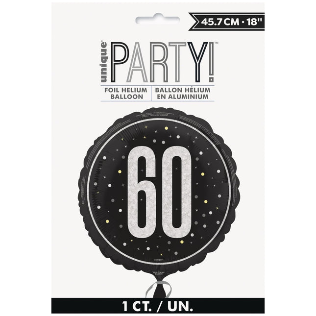 60 Jaar Helium Ballon Zwart Wit Leeg 45cm van Unique koop je bij Partywinkel