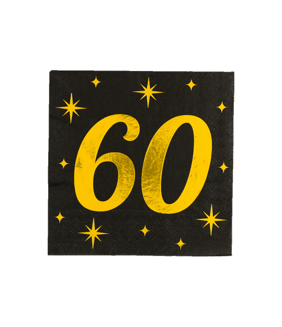 60 Jaar Servetten Zwart Goud 19cm 16st van Paper Dreams koop je bij Partywinkel
