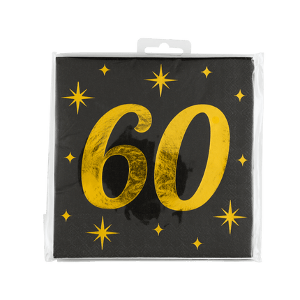 60 Jaar Servetten Zwart Goud 19cm 16st van Paper Dreams koop je bij Partywinkel
